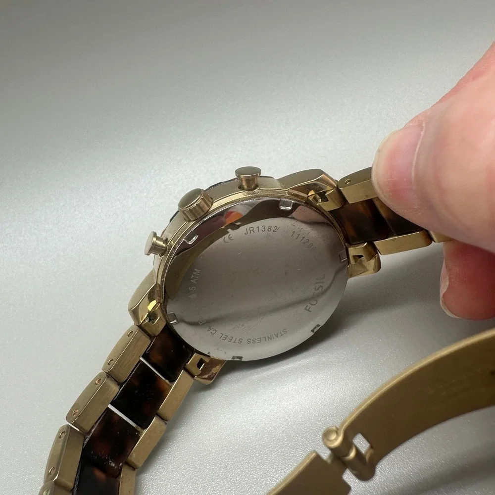 Fossil Nate Chronograph Watch Mens‎ Gold Tortoise Shell Stainless Steel JR1382